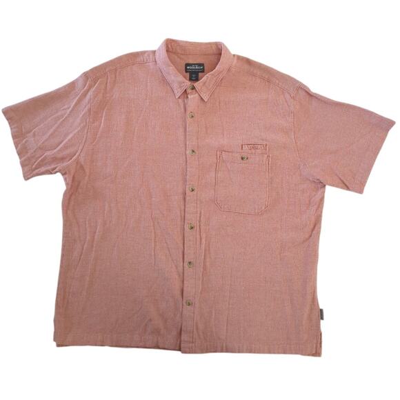 Woolrich Woven Orange Pap 100% Cotton Button Up Short Sleeve Shirt Men Size XXL - Picture 1 of 8